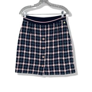 4 Funky Flavours Plaid Tweed Mini Skirt Womens Navy Pink Academia Preppy Size‎ S